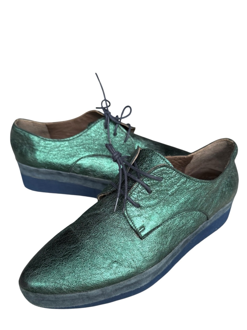 Coclico Spain MSRP $998 Metallic Green Leather almond toe oxfords 7.5
